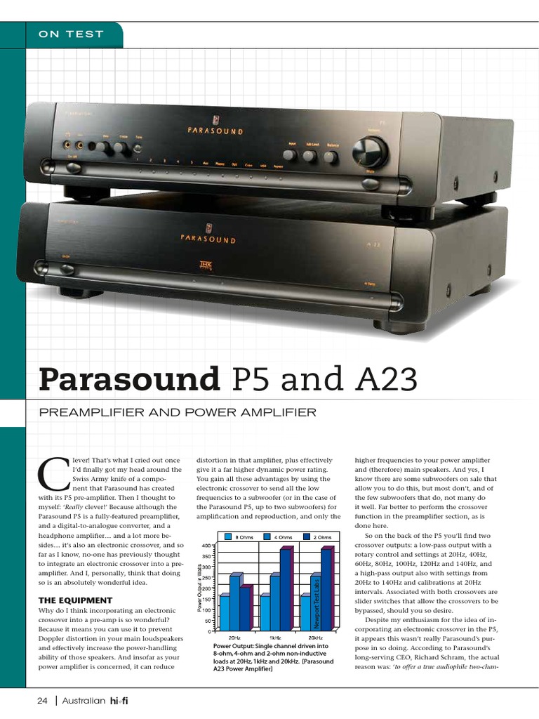 Parasound P5 and A23: On Test | PDF | Distortion | Amplifier
