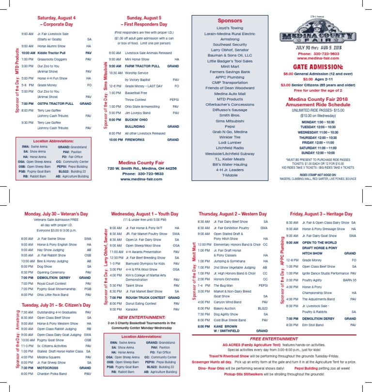 Medina County Fair Event Schedule PDF Goat Domestication