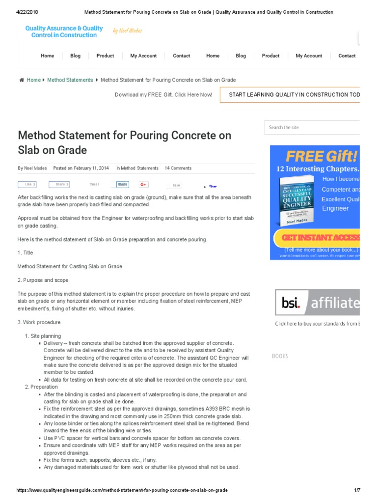 Method Statement For Pouring Concrete On Slab On Grade - Quality ...