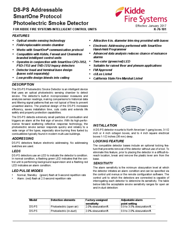 K76101 DSPS Addressable SmartOne Protocol Photoelectric Smoke