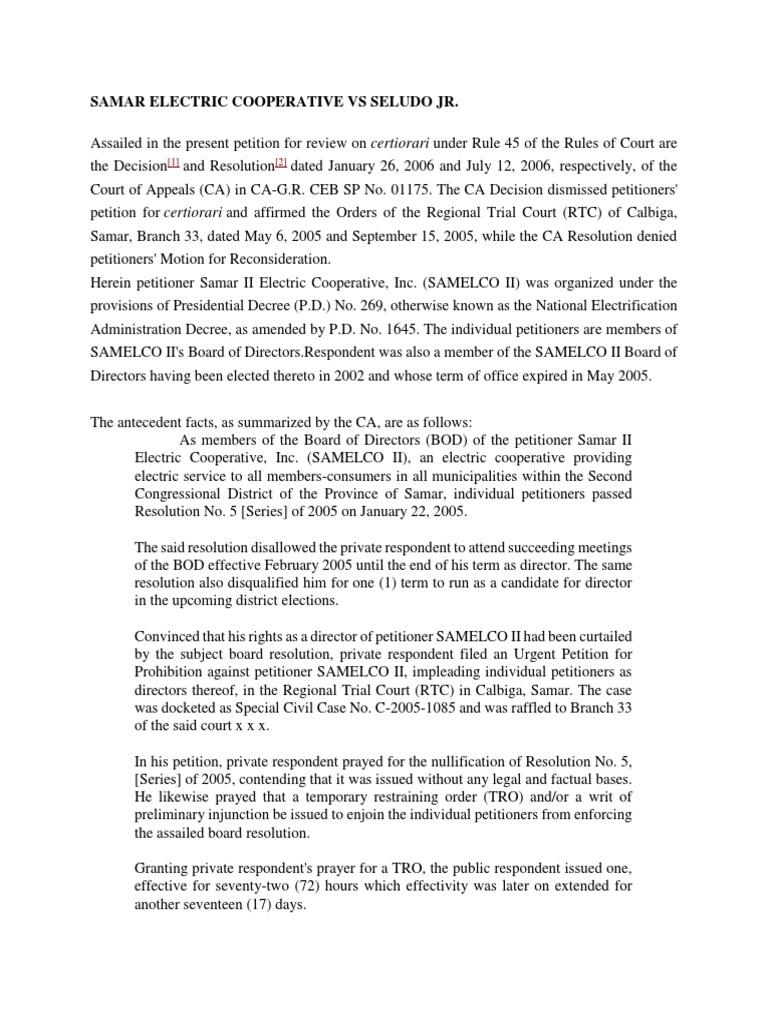 Samar Electric Cooperative Vs Seludo JR Download Free PDF Laches