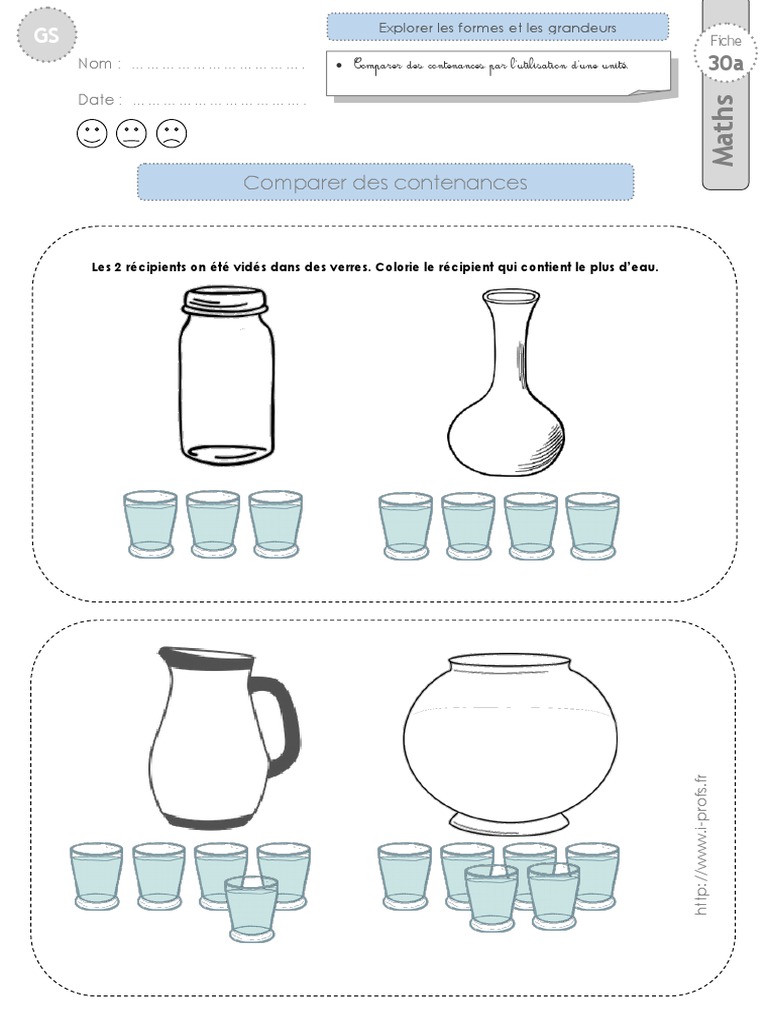 Mesure De Contenance Cm1 Exercices Gs Maths Exercices Comparer Contenances PDF | PDF