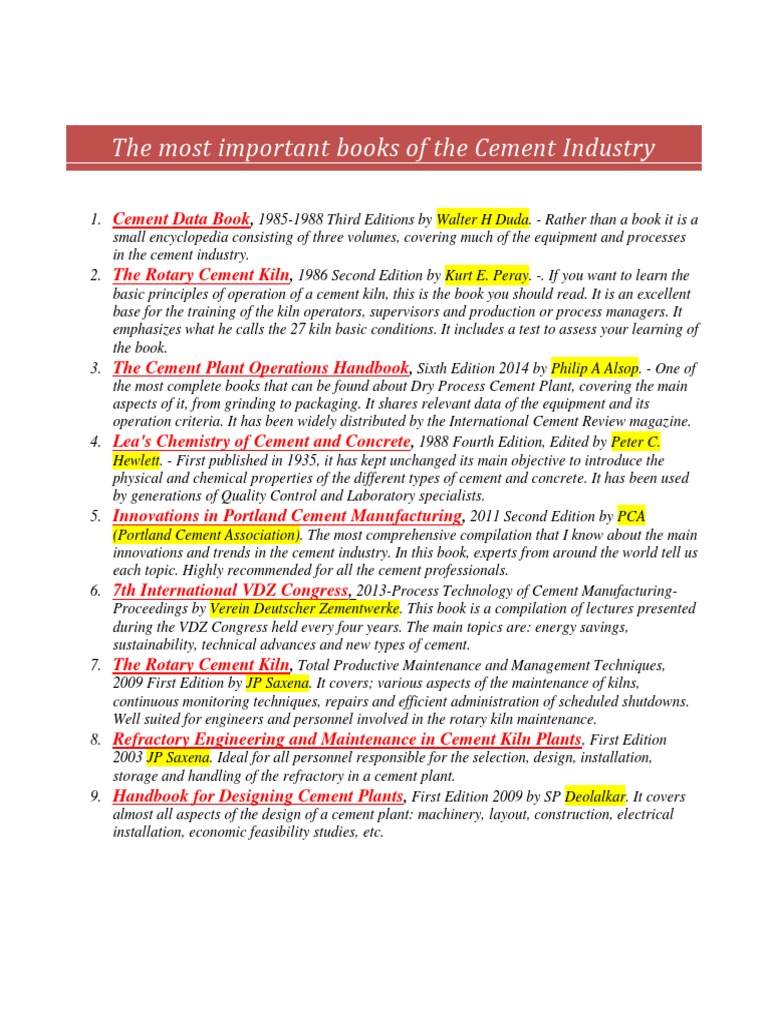 The Most Important Books of the Cement Industry | Cement | Concrete