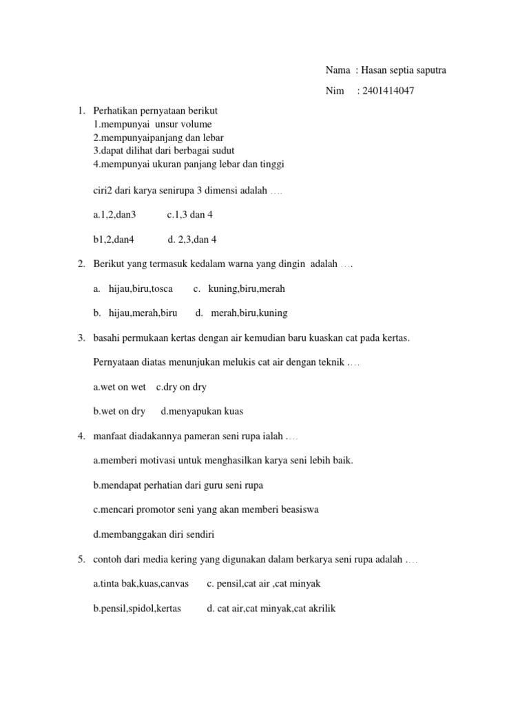 Kumpulan Soal Pilihan Ganda Tipe Hots Smp Seni Rupa Pdf