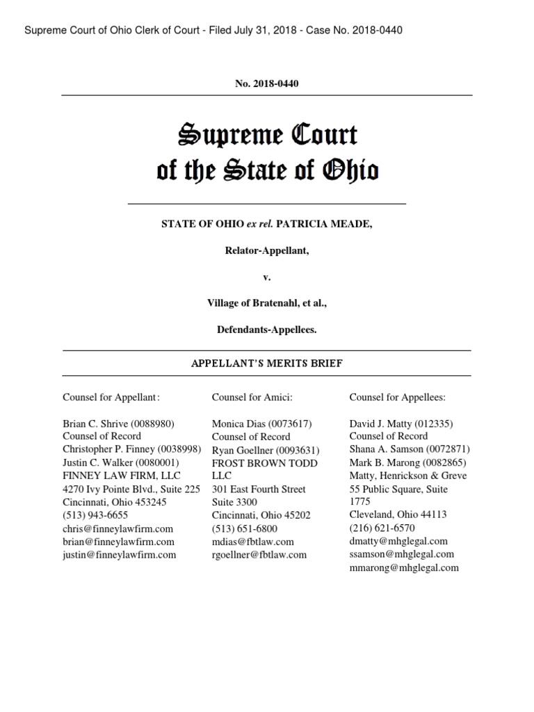 Meade v. Bratenahl Ohio Supreme Court Merits Brief PDF Judgment