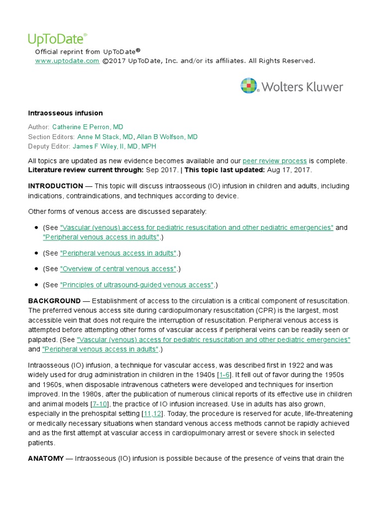 Intraosseous Infusion UpToDate PDF Intravenous Therapy