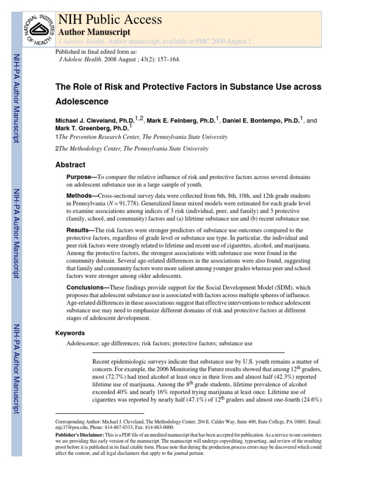 The Role of Risk and Protective Factors in Substance Use Across ...