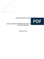 A Política Externa Do Regime Militar: Entre o Ranço Ideológico e A Atuação Pragmática