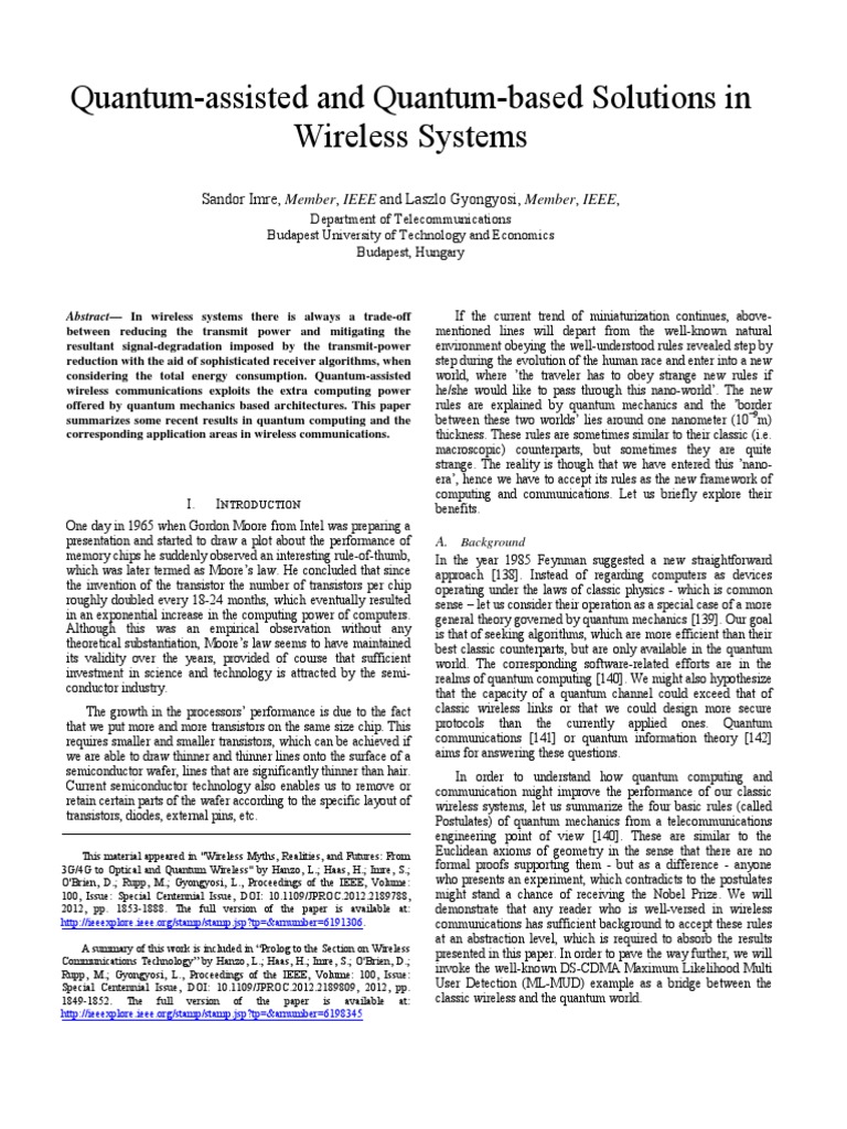 Quantum Solutions for Wireless Systems | PDF | Quantum Entanglement ...