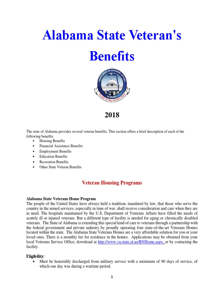 Vet State Benefits - AL 2018 | PDF | Legal Guardian | Homelessness