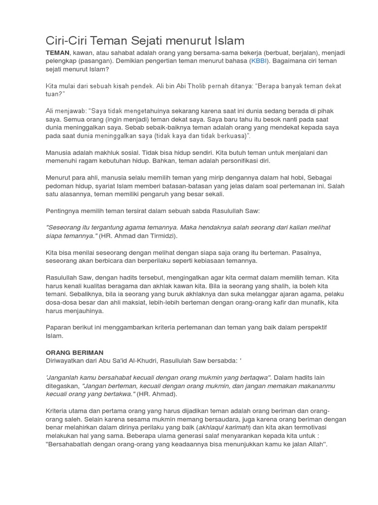 Ciri Teman Menurut Islam Pdf