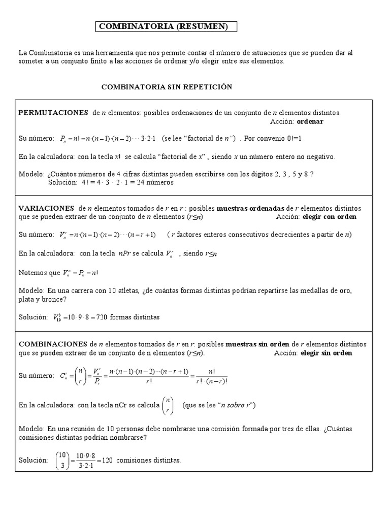Analisis Combinatorio - Resumen | PDF | Combinatoria | Teoría de los ...