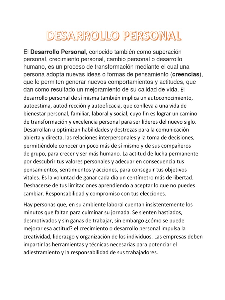 Autoestima y Desarrollo Personal | PDF | Autoestima | Desarrollo personal