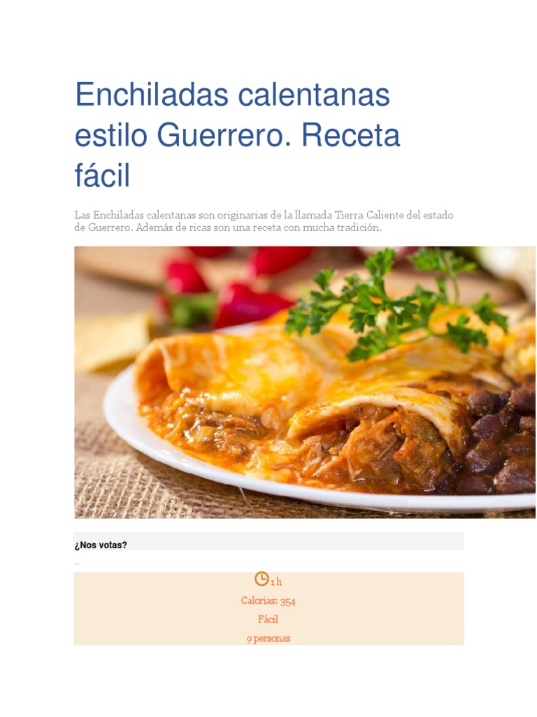 Enchiladas Calentanas Estilo Guerrero. Receta Fácil PDF Cocina
