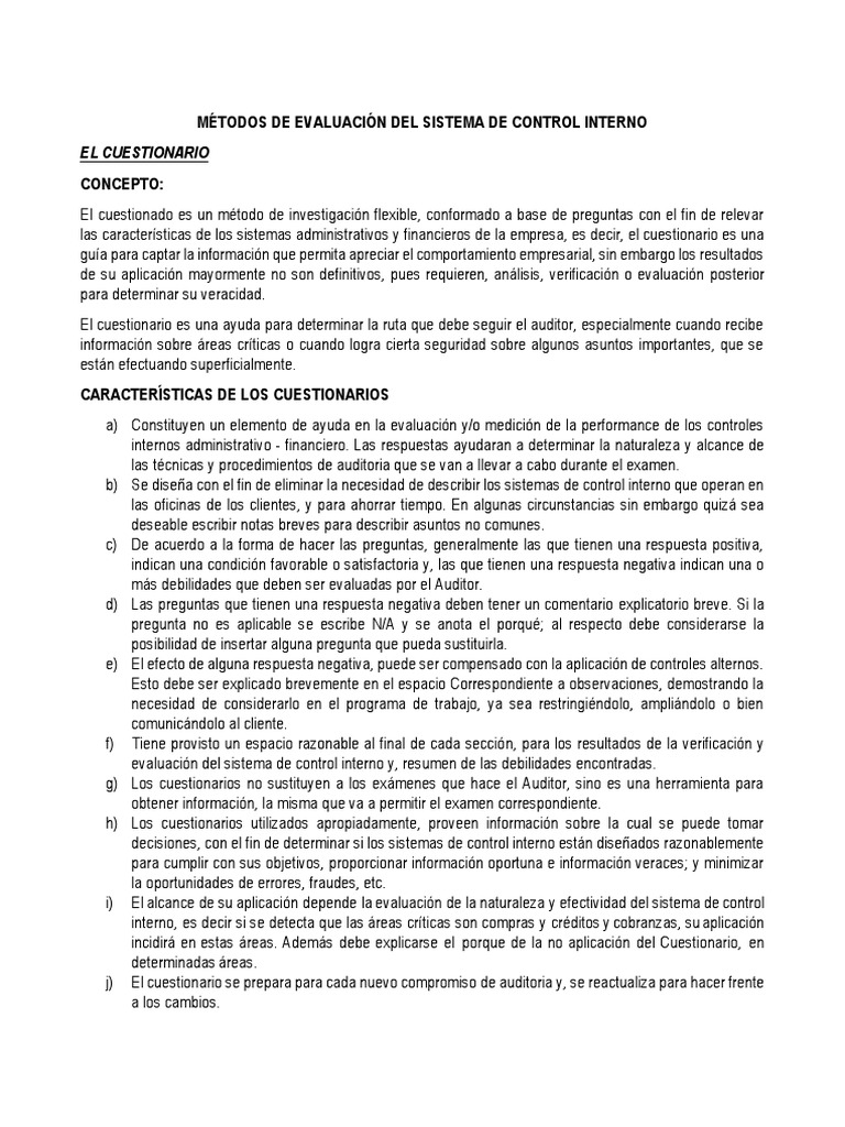 Métodos de Evaluación del Control Interno | PDF | Contabilidad | Auditoría