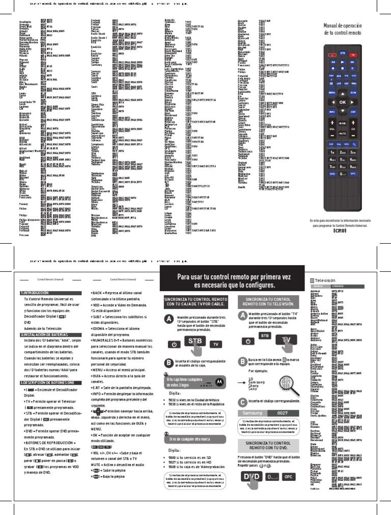 Manual de Control Universal y Códigos | PDF | Consumer Electronics ...