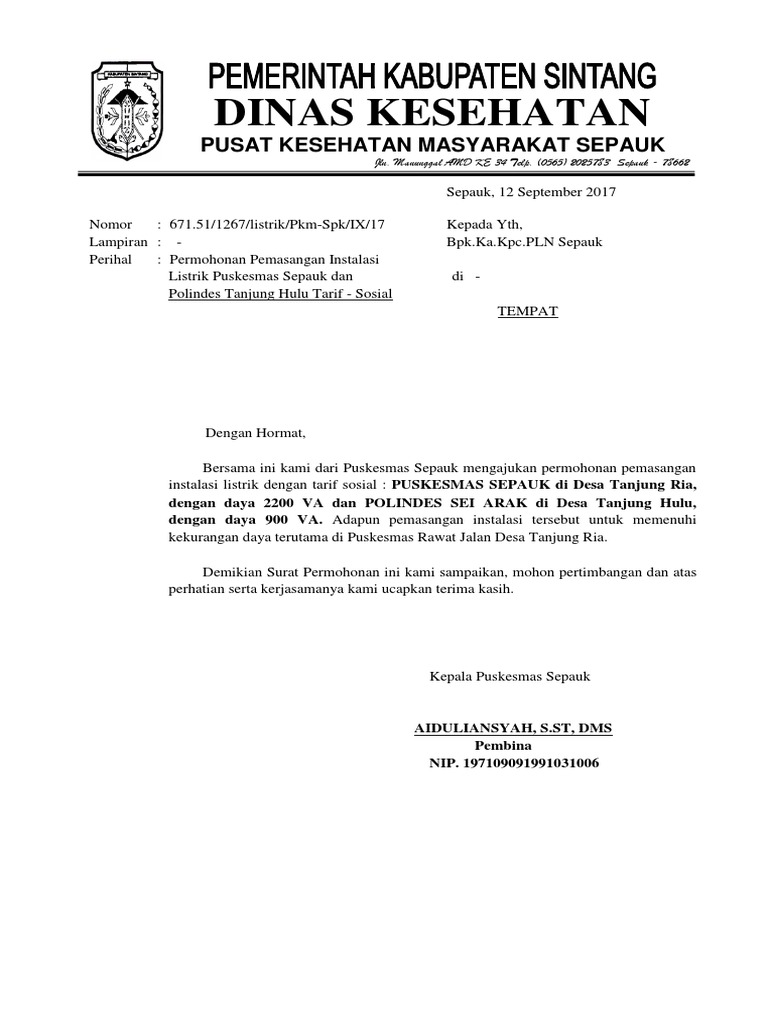 Surat Permohonan Tarif Sosial Pln Guru Paud