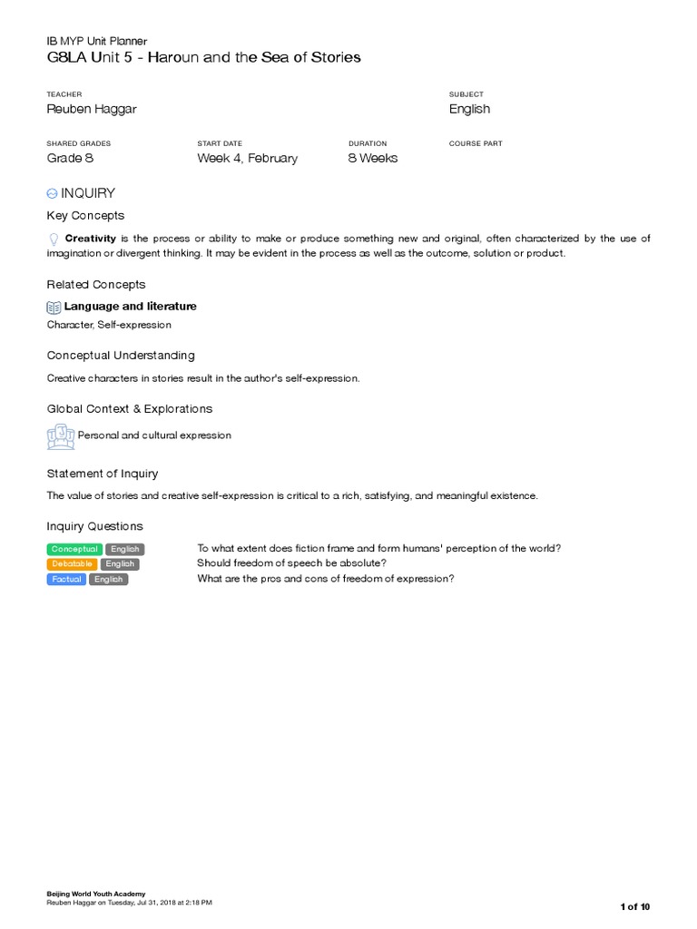 Grade 8 English Creative Writing Unit | PDF | Creativity | Question