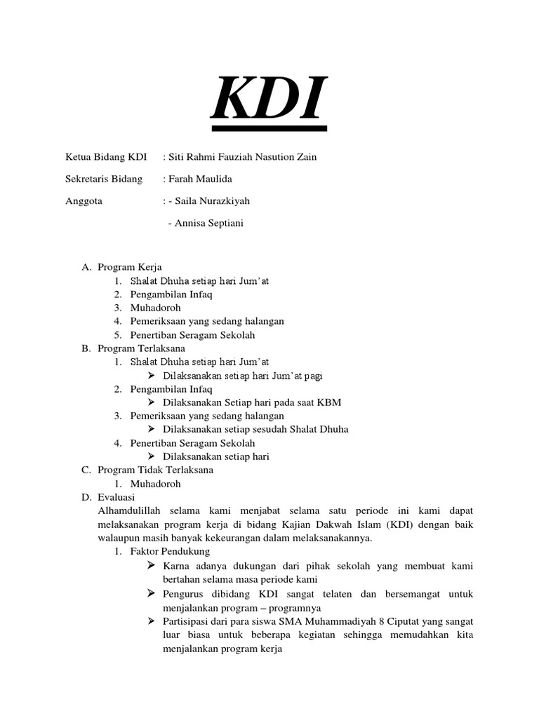 Program KDI SMA Muhammadiyah 8 | PDF