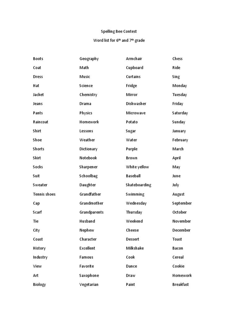 6th & 7th Grade Spelling Bee Word List | PDF