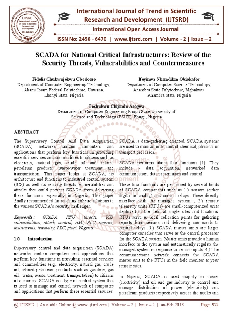 SCADA For National Critical Infrastructures Review of The Security