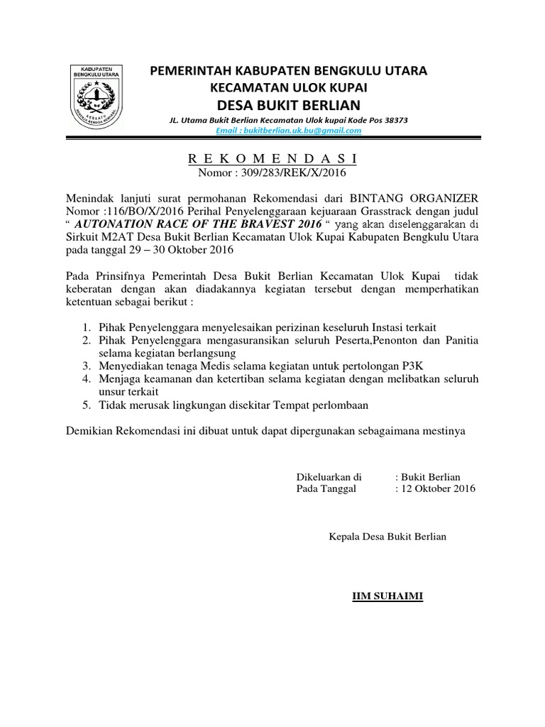 Surat Rekomendasi Dari Desa - SuratMenyurat.net