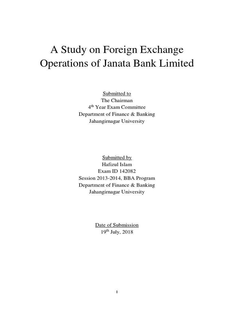 Foreign Exchange Operation of Janata Bank LTD Hafizul Islam ID 142028 1