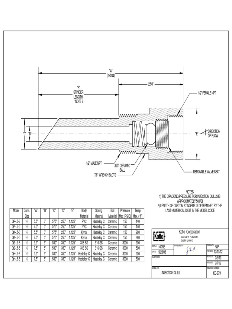 Injection Quill Specifications | PDF | Gas Technologies | Mechanical ...