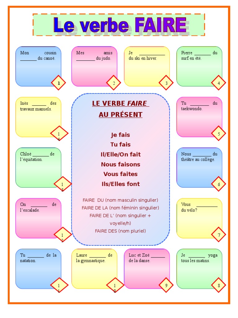 Le Verbe Faire à L imparfait De L indicatif Le Verbe Faire Sports Et Loisirs | PDF