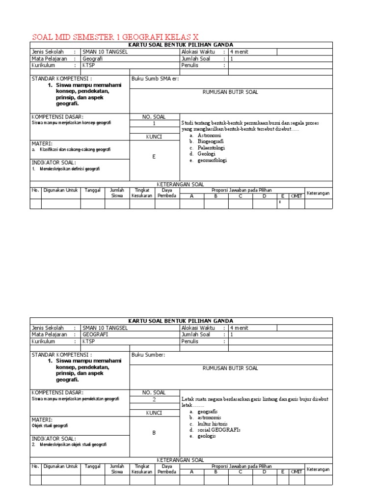 Format Kartu Soal PG Format Kartu Soal PG
