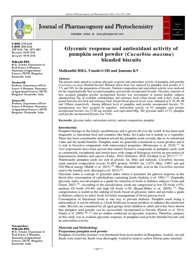 Glycemic Response and Antioxidant Activity of Pumpkin Seed Powder