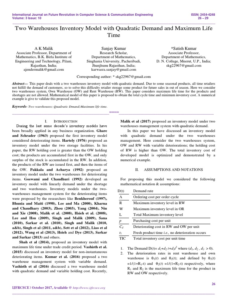 Two-Warehouse Inventory Model Analysis | PDF | Inventory | Warehouse