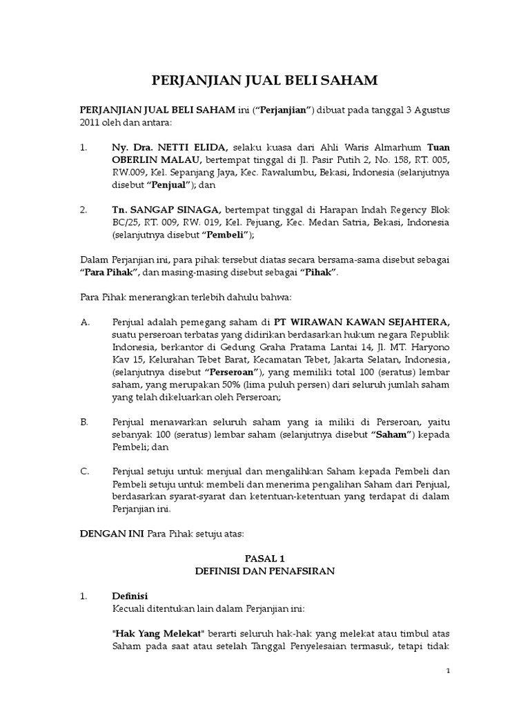 Perjanjian Jual Beli Saham