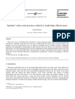 Spiritual Values and Practices Related To Leadership Effectiveness - Reave 2005