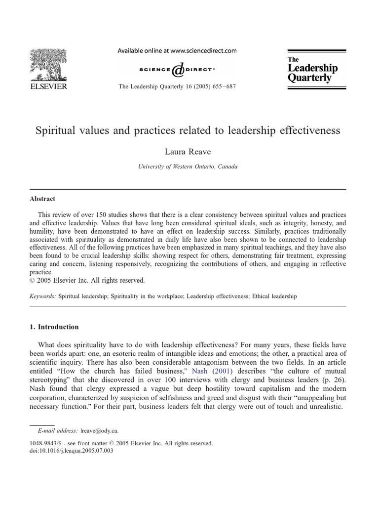 Spiritual Values in Leadership Effectiveness | PDF | Spirituality ...