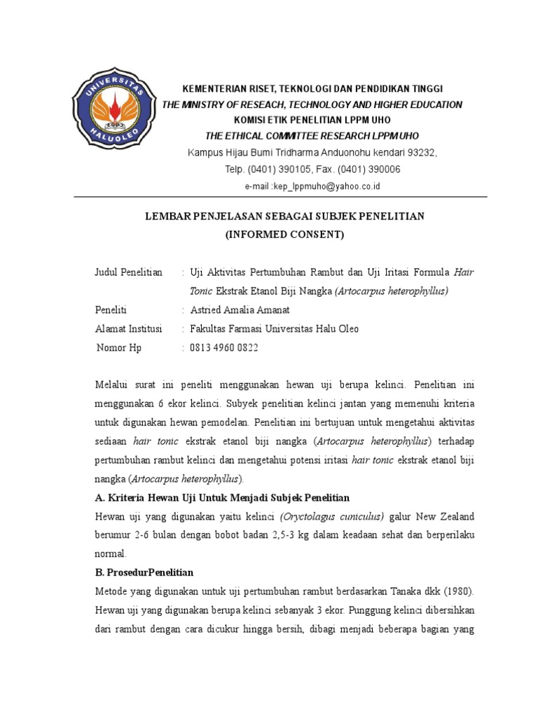 Contoh Informed Consent Penelitian Kelinci | PDF