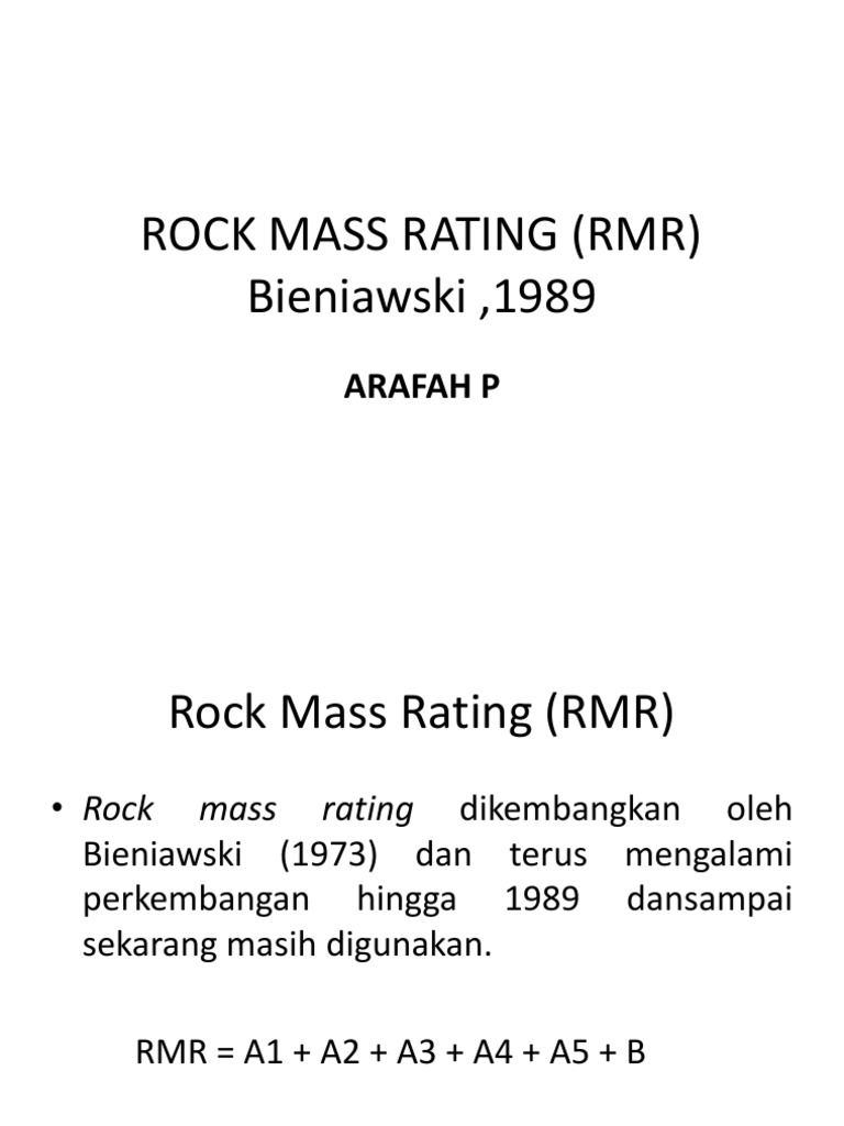 Rock Mass Rating (RMR) | PDF