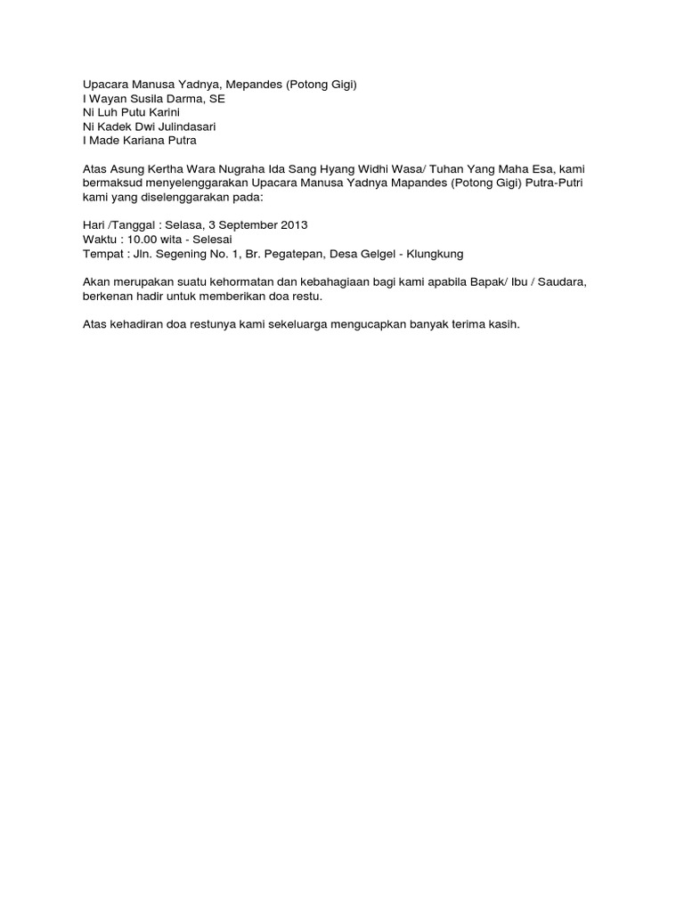Undangan Adat Bali | PDF