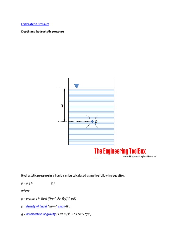 Depth And Hydrostatic Pressure Pdf