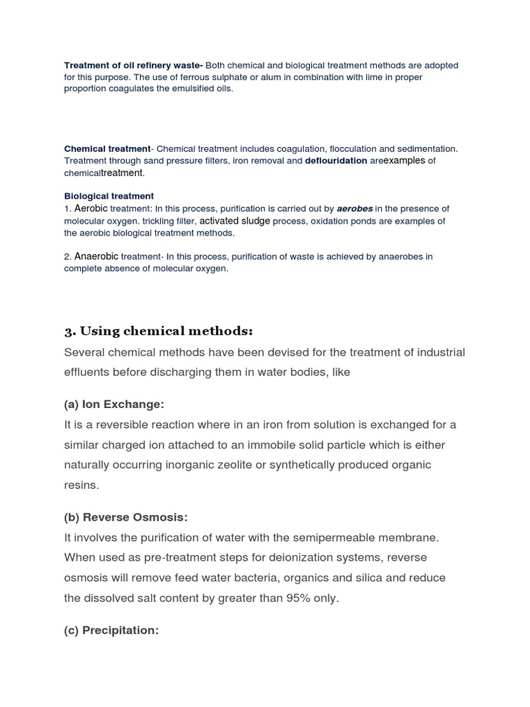 Oil Refinery Waste Treatment Methods | PDF