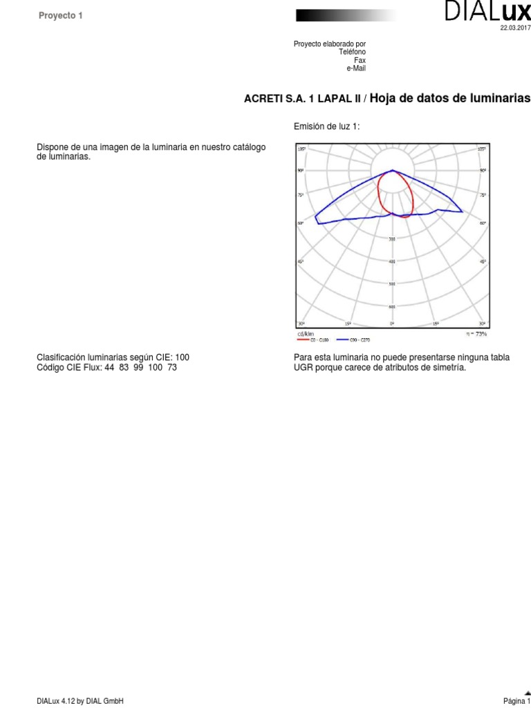 Hoja De Datos De Luminarias Acreti S A 1 Lapal Ii Psicofisica Transporte