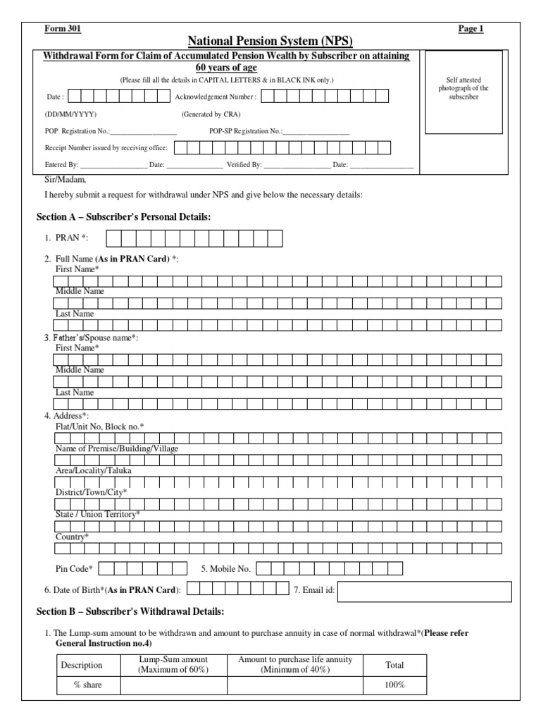NPS Withdrawal Form 301 Instructions | PDF | Identity Document | Government