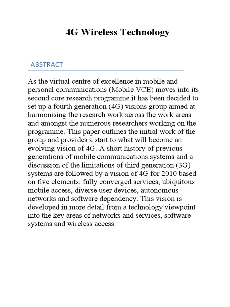 Vision for 4G Wireless Technology | PDF | Technology & Engineering ...