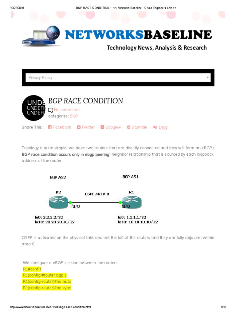 BGP RACE CONDITION - Networks Baseline - Cisco Engineers Live | PDF ...