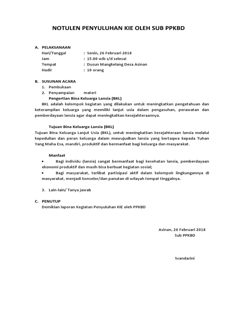 Laporan Bulanan Contoh Laporan Kegiatan Ppkbd Dan Sub