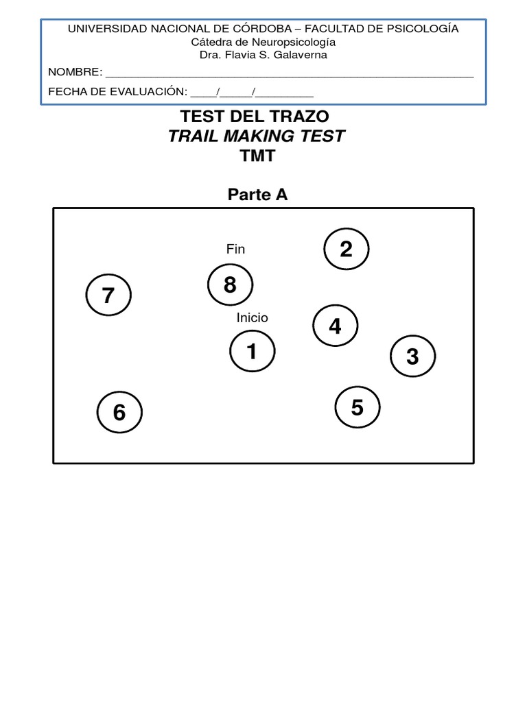 Test del Trazo: TMT A y B | PDF | Neurociencia conductual | Conceptos ...