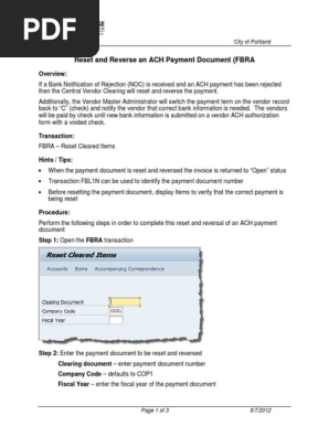 FBRA Reset and Reverse an ACH Payment Document