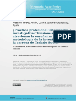 ¿Práctica profesional interventiva o investigativa? Tensiones que atraviesan la enseñanza de la metodología de la investigación en la carrera de Trabajo Social 