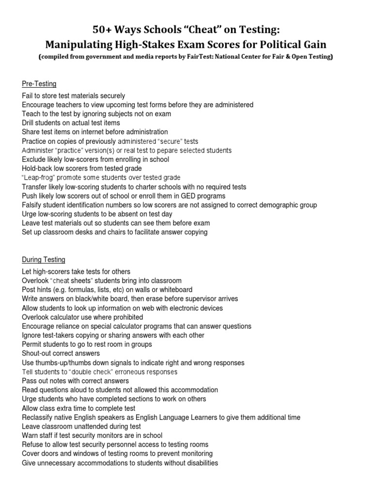 50 Ways Schools Cheat On Testing Manipulating High Stakes Exam