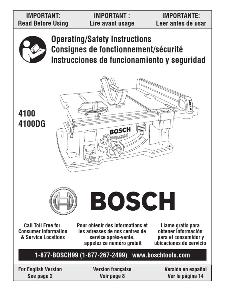 Bosch 4100 DGTable SawOwners Manual Electrical Connector Equipment